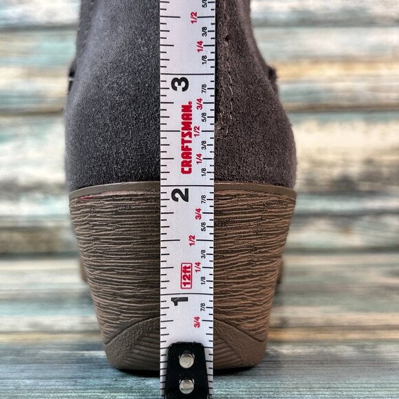 Earth Origins Ankle Bootie Size 7.5M Gray Suede Zip Low Block Heel Comfort Boot - Picture 11 of 12